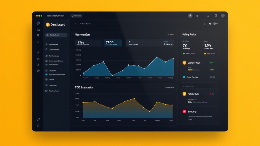 Enterprise SaaS dashboard showing document citations, three-year total cost of ownership scenarios, and a panel of contract policy risk flags.